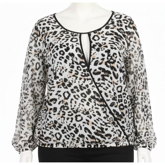 Torrid Blouse Womens Plus 1X Black Brown Leopard Semi Sheer Mature Office Casual - Picture 1 of 9